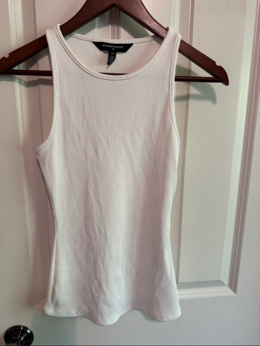 White House Black Market spandex White Ribbed Scoop Tank